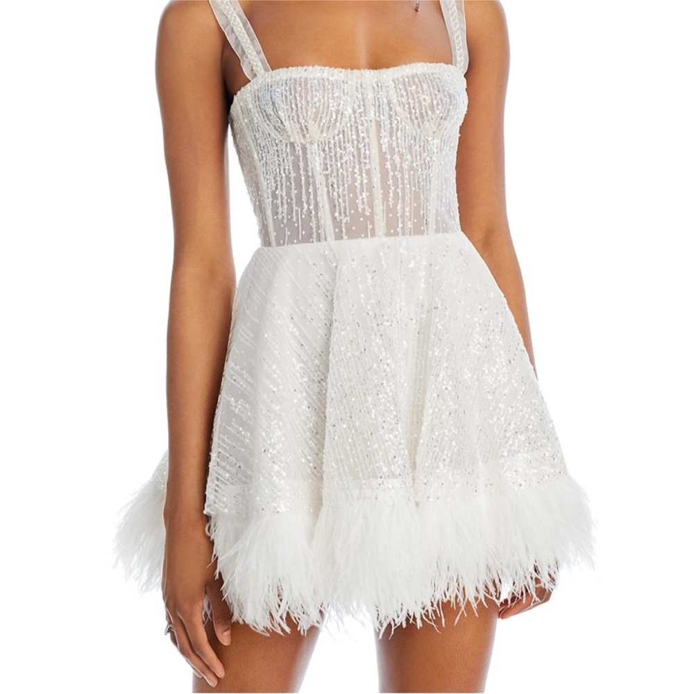 Bronx and Banco White Sequin Feather Mini Dress NWT XS